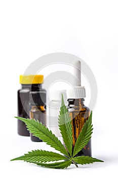 Marijuana and cannabis oil bottles isolated