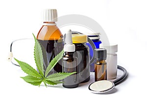 Marijuana and cannabis oil bottles isolated