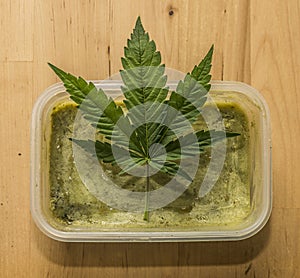 Marijuana green butter after finishing cooking