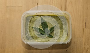 Marijuana green butter after finishing cooking