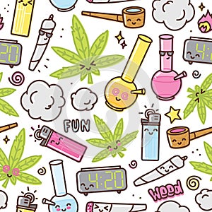 Marijuana kawaii cartoon seamless vector pattern