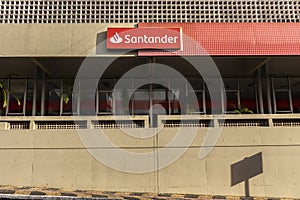 Facade of Santander Bank branch sign in Marilia city