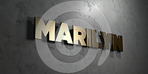 Marilyn - Gold sign mounted on glossy marble wall - 3D rendered royalty free stock illustration