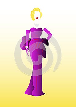 Marilyn Monroe in pink dressing and jewels, vector illustration isolated