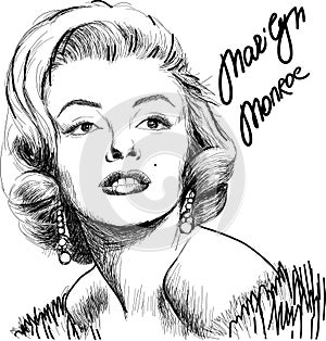 Marilyn monroe vector illustration sketch, pencil drawing
