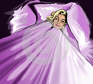 Marilyn Monroe in a violett bed