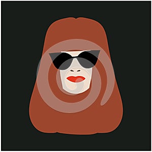 Marilyn Thornhill from Wednesday tv show. Woman with red hair, glasses and red lips. Stock vector illustration.