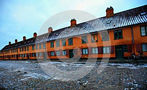 Casas en Copenhague en el invierno 