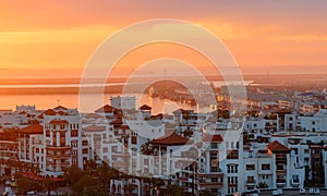 Marina in Agadir city at sunset, Morocco