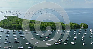 Marina bay with sailboats and yachts in Miami city Coconut Grove upscale neighborhood in Florida, USA