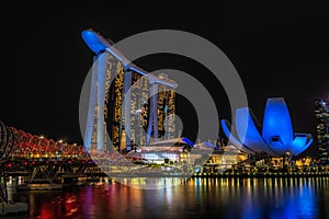 Marina bay sands and Helix bridge at night