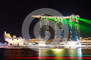 Marina Bay Sands at night during Light and Water Show 'Wonder Full' .