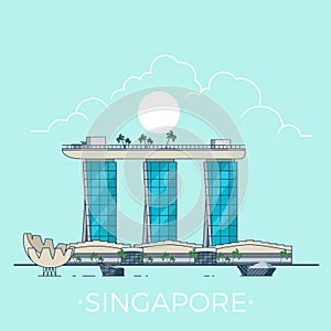Marina Bay Sands in Singapore Linear Flat vector d