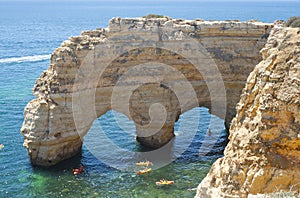 Marina Beach arches detail (Praia da Marinha) in Lagoa, Faro District, Algarve, Southern Portugal