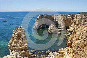 Marina Beach arches (Praia da Marinha) in Lagoa, Faro District, Algarve, Southern Portugal