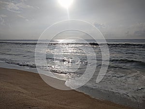 Marina Beach Morning sun rise, with beautiful waves, Chennai, India - July 30, 2022