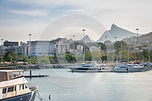 Marina da Gloria Boats and Corcovado Mountain on background - Rio de Janeiro, Brazil photo