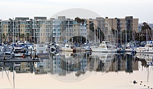 Marina Del Rey Marina Boats & Apartments at Dawn.