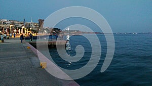 Marina dock on the sea shore in dawn