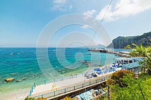 Marina Grande beach in world famous Capri island seen from above