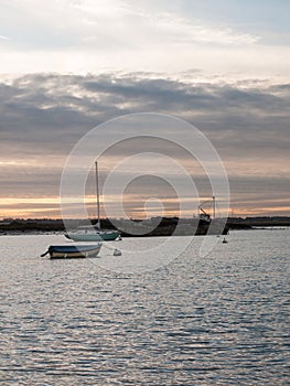 Marina harbor ocean moored boats landscape empty sun set space