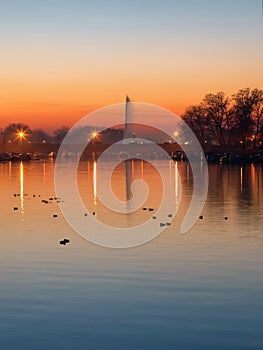 Marina and lake at dusk