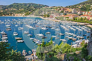 Marina of Lerici with the colorful houses from above castle,Liguria, Italy