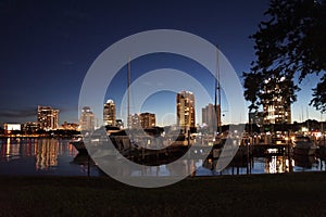 Marina at night downtown St. Petersburg, FL photo