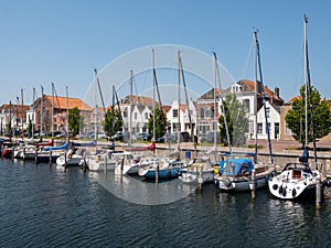Marina in old harbour of Brouwershaven, Schouwen-Duiveland, Zeeland, Netherlands