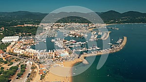 Marina in Port Cogolin, Frence. Aerial drone view