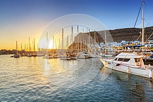 Marina of Puerto de Mogan at sunset