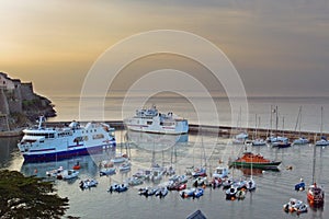 The marina at sunset, La Palais the island of Belle Ile en Mer.