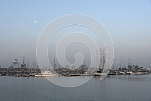 View of the Valencia marina with the cranes in the background photo