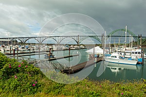 The marina and Yaquina bridge at Newport, Oregon, USA