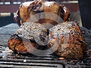 Marinaded pork loin & turkey on grill