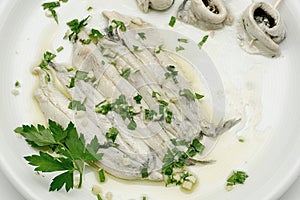 Marinated anchovies in vinegar and olive oil