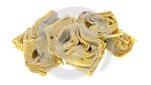 Marinated artichoke hearts on a white background