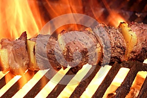 Marinated BBQ Meat Or Beef Kebab Kabob On Hot Grill