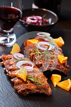 Marinated BBQ spare ribs photo