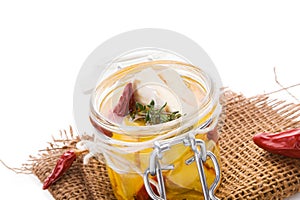 Marinated camambert cheese.