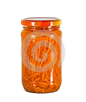 Marinated carrots in a glass jar