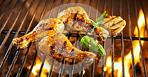 Marinated chicken drumsticks grilling on a BBQ