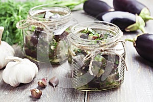 Marinated eggplant in jars