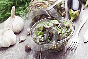 Marinated eggplant in jars