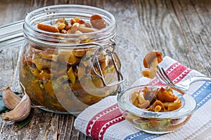 Marinated Mushrooms in a Glass Jar