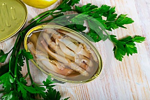 Marinated in oil Navajas shellfish photo