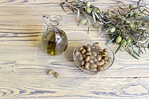 Marinated olives and olive oil