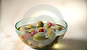Marinated Olives and Peppers for Gourmet Snacking with Copy-Space