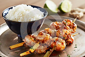 Marinated prank skewers with rice