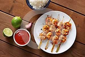 Marinated prank skewers with rice